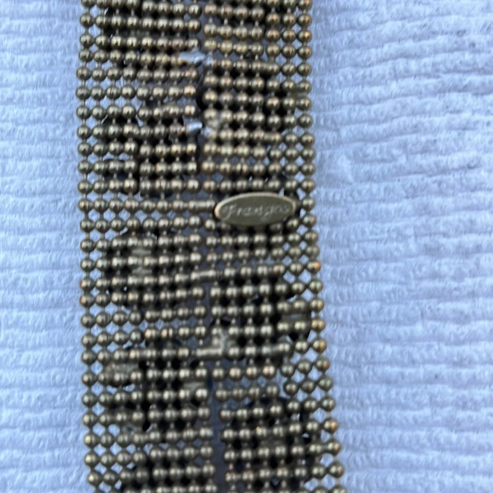 FRANGOS LADIES VINTAGE GOLD TONE BLUE PURPLE CRYSTAL MESH WIDE BRACELET-WOW!
